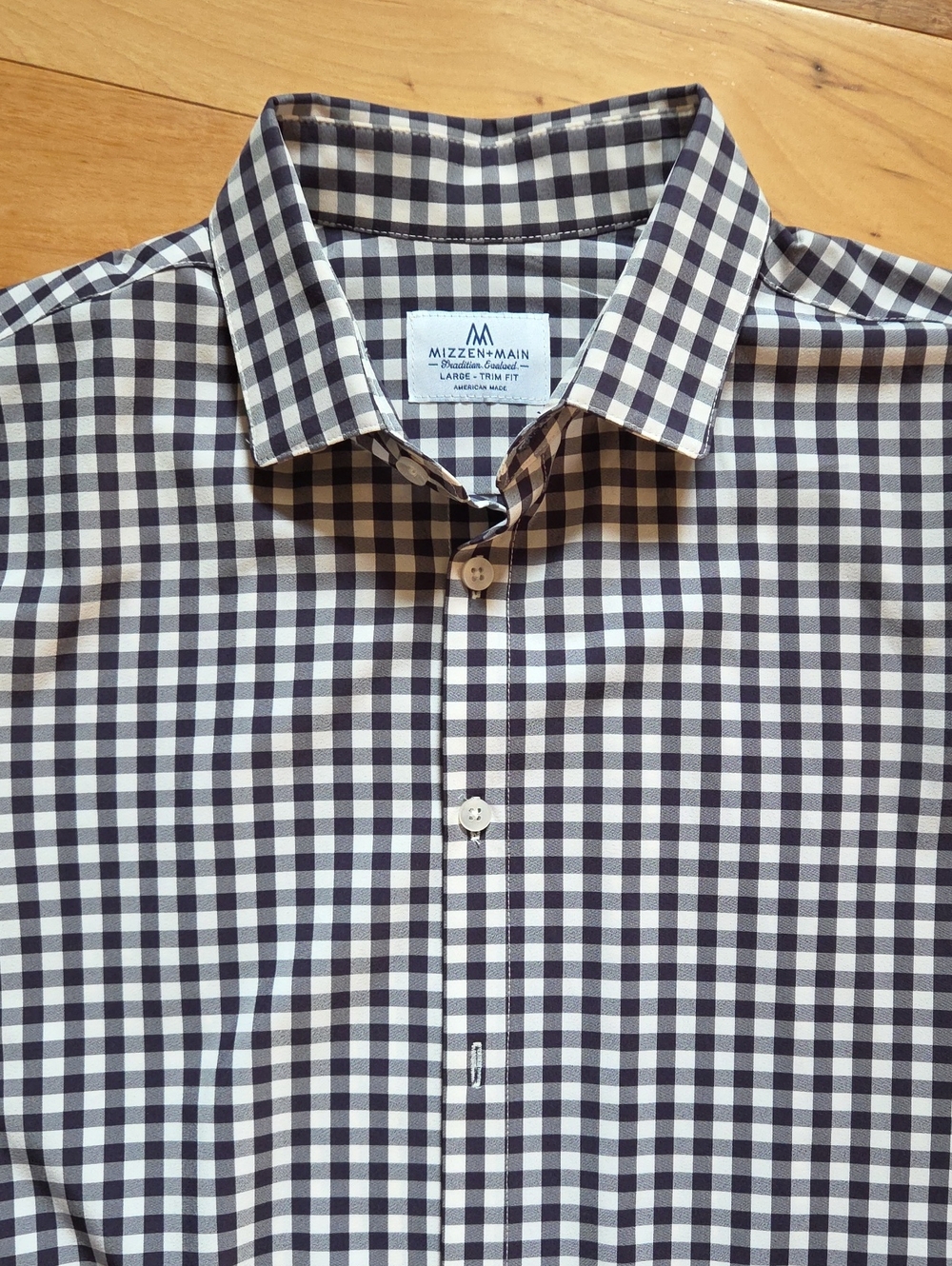 Mizzen+Main Purple and White Gingham Spread-Collar Dress Shirt